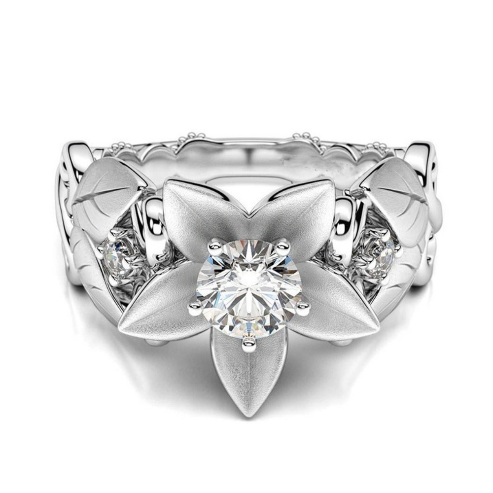 NEW 18K White Gold Diamond Flower Ring - Picture 3 of 4